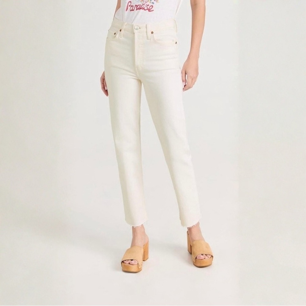 RE/DONE 90s High Rise Ankle Crop Jeans in White Size 26